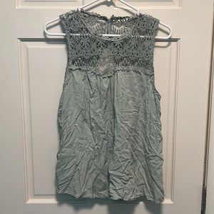 Sea-foam Green High Neck Lace Sleeveless Top